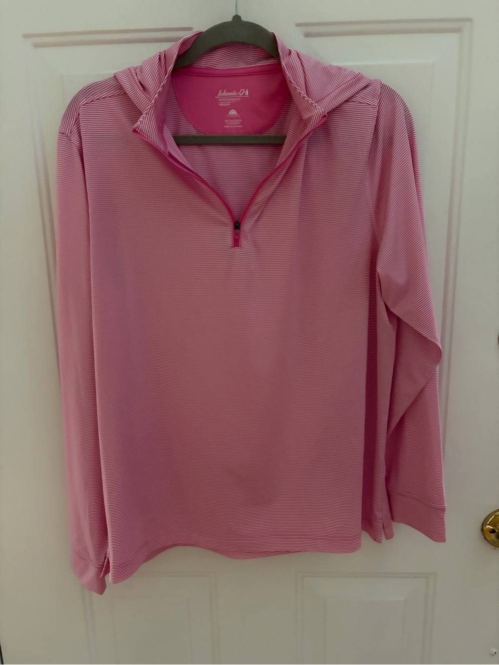 johnnie-O Pink Striped Half-Zip Hooded Pullover